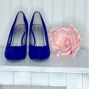 Royal blue suede platform stiletto heels